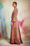 Saundh_Pink Georgette Beads, Sequins V-neck Printed Top And Lehenga Set _at_Aza_Fashions