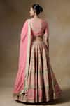 Shop_Saundh_Pink Bemberg, Silk, Viscose, Organza Embroidery V-neck Rani Printed Lehenga Set _at_Aza_Fashions