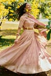 Buy_Saundh_Pink Tissue, Jacquard, Voile Round Neck Lehenga Set _Online_at_Aza_Fashions