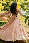 Shop_Saundh_Pink Tissue, Jacquard, Voile Round Neck Lehenga Set _at_Aza_Fashions