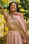 Shop_Saundh_Pink Tissue, Jacquard, Voile Round Neck Lehenga Set _Online_at_Aza_Fashions