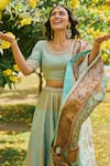 Buy_Saundh_Green Tissue, Voile, Jacquard Zari, Embroidery Round Neck Lehenga Set_Online_at_Aza_Fashions