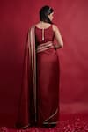 Shop_Vinusto_Maroon Chanderi Embroidery, Lace V-neck Handloom Saree With Blouse _at_Aza_Fashions