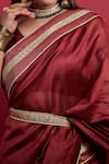 Shop_Vinusto_Maroon Chanderi Embroidery, Lace V-neck Handloom Saree With Blouse _Online_at_Aza_Fashions