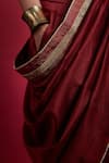 Vinusto_Maroon Chanderi Embroidery, Lace V-neck Handloom Saree With Blouse _at_Aza_Fashions
