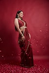 Buy_Vinusto_Maroon Chanderi Embroidery, Lace V-neck Handloom Saree With Blouse 