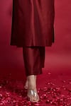 Vinusto_Maroon Chanderi Embroidery Keyhole Neck Handloom Kurta And Pant Set _Online_at_Aza_Fashions