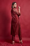Shop_Vinusto_Maroon Chanderi Embroidery Keyhole Neck Handloom Kurta And Pant Set _at_Aza_Fashions