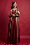 Buy_Vinusto_Maroon , Silk Cut Work Open , Round Jacket Skirt Set _at_Aza_Fashions