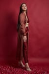 Vinusto_Maroon , Silk Embroidery Open , Round Jacket Set _Online_at_Aza_Fashions