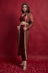 Buy_Vinusto_Maroon , Silk Embroidery Open , Round Jacket Set _Online_at_Aza_Fashions