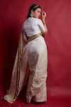 Shop_Vinusto_Ivory Chanderi Embroidery, Zari Round Neck And Gold Saree Set _at_Aza_Fashions