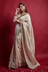 Vinusto_Ivory Chanderi Cut Work And Gold Saree With Unstitched Blouse Piece _Online_at_Aza_Fashions