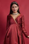 Shop_Vinusto_Maroon , Cotton Tassels, Lace V-neck Flared Anarkali And Pant Set _Online_at_Aza_Fashions