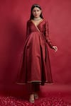Buy_Vinusto_Maroon , Cotton Tassels, Lace V-neck Flared Anarkali And Pant Set 