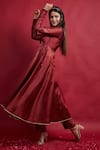 Shop_Vinusto_Maroon , Cotton Tassels, Lace V-neck Flared Anarkali And Pant Set 