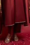 Vinusto_Maroon Chanderi Tassels, Lace V-neck Flared Anarkali Set _Online_at_Aza_Fashions