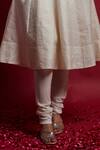 Shop_Vinusto_Ivory Chanderi, Cotton Cut Work Keyhole Neck And Gold Striped Anarkali Set _Online_at_Aza_Fashions