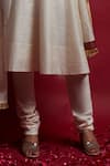 Vinusto_Ivory Chanderi, Cotton Zari, Embroidery, Fringe Round Neck Anarkali Kurta Set _Online_at_Aza_Fashions
