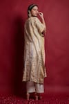 Shop_Vinusto_Ivory Chanderi Tassels, Embroidery V-neck Gold Zari Stripe Kaftan And Pants Set _at_Aza_Fashions