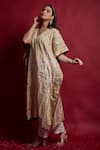 Buy_Vinusto_Ivory Chanderi Tassels, Embroidery V-neck Gold Zari Stripe Kaftan And Pants Set _Online_at_Aza_Fashions