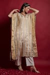Vinusto_Ivory Chanderi Tassels, Embroidery V-neck Gold Zari Stripe Kaftan And Pants Set _at_Aza_Fashions