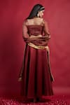 Shop_Vinusto_Maroon Chanderi Zari, Embroidery, Fringe Flared Lehanga Set With Dupatta _at_Aza_Fashions