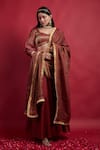 Buy_Vinusto_Maroon Chanderi Zari, Embroidery, Fringe Flared Lehanga Set With Dupatta _at_Aza_Fashions