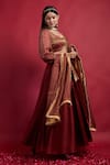 Buy_Vinusto_Maroon Chanderi Zari, Embroidery, Fringe Flared Lehanga Set With Dupatta _Online_at_Aza_Fashions