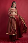 Shop_Vinusto_Maroon Chanderi Zari, Embroidery, Fringe Flared Lehanga Set With Dupatta _Online_at_Aza_Fashions