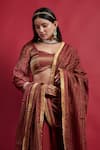 Vinusto_Maroon Chanderi Zari, Embroidery, Fringe Flared Lehanga Set With Dupatta _at_Aza_Fashions