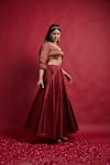 Buy_Vinusto_Maroon Chanderi Zari, Embroidery, Fringe Flared Lehanga Set With Dupatta 