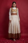 Buy_Vinusto_Ivory Chanderi Gota Patti, Stones Collared, Round Neck And Gold Lehanga Set _at_Aza_Fashions