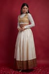 Buy_Vinusto_Ivory Chanderi Stones High Neck, Collared Gold Lehenga Set _Online_at_Aza_Fashions