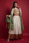 Shop_Vinusto_Ivory Chanderi Stones High Neck, Collared Gold Lehenga Set _Online_at_Aza_Fashions