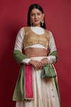 Vinusto_Ivory Chanderi Stones High Neck, Collared Gold Lehenga Set _at_Aza_Fashions