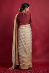 Shop_Vinusto_Gold Chanderi Zari, Embroidery, Cut Work Round Neck Stripe Saree With Blouse _at_Aza_Fashions
