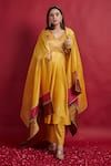 Buy_Vinusto_Yellow Chanderi Lace, Mirrors V-neck Handloom Anarkali Set _at_Aza_Fashions