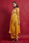 Shop_Vinusto_Yellow Chanderi Lace, Mirrors V-neck Handloom Anarkali Set _Online_at_Aza_Fashions