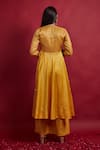 Shop_Vinusto_Yellow , Silk Cut Work, Embroidery V-neck Zig Zag Kurta Set _at_Aza_Fashions