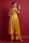 Vinusto_Yellow , Silk Cut Work, Embroidery V-neck Zig Zag Kurta Set _Online_at_Aza_Fashions