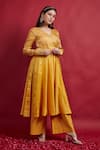 Buy_Vinusto_Yellow , Silk Cut Work, Embroidery V-neck Zig Zag Kurta Set 