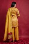 Shop_Vinusto_Yellow Chanderi Embroidery, Zari Mandarin Collar Zig-zag Weaves Kurta Set _at_Aza_Fashions