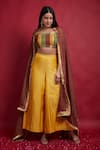Shop_Vinusto_Maroon Chanderi Cut Work, Lace Square Neck Multi-colored Top And Palazzo Set _Online_at_Aza_Fashions