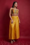 Vinusto_Yellow , Silk Multicolored Spaghetti Top And Turmeric Palazzo _Online_at_Aza_Fashions