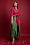 Vinusto_Olive Green , Silk Embroidery, Lace And Pink Fusion Lehenga Set _Online_at_Aza_Fashions