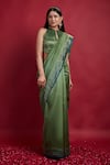 Buy_Vinusto_Olive Green Chanderi Zari Halter Neck Handwoven Saree Set _at_Aza_Fashions