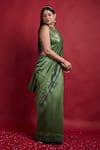 Vinusto_Olive Green Chanderi Zari Halter Neck Handwoven Saree Set _Online_at_Aza_Fashions
