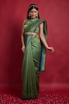 Buy_Vinusto_Olive Green Chanderi Zari Halter Neck Handwoven Saree Set _Online_at_Aza_Fashions