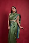 Vinusto_Olive Green Chanderi Zari Halter Neck Handwoven Saree Set _at_Aza_Fashions